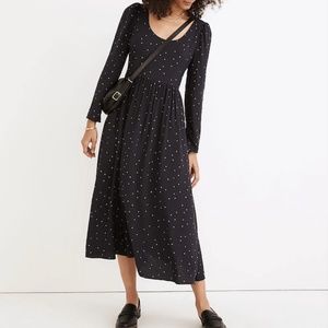 Alicia Long-Sleeve Scoopneck Midi Dress in Night Stars 00